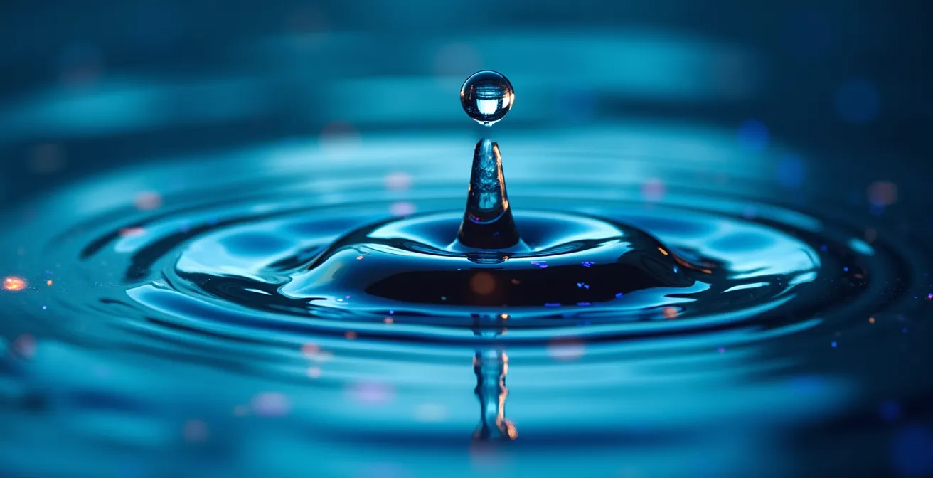 Visuelle Darstellung der Digitalisierung in Wellen, dargestellt als sich ausbreitende, leuchtende Kreise auf einer Wasseroberfläche.