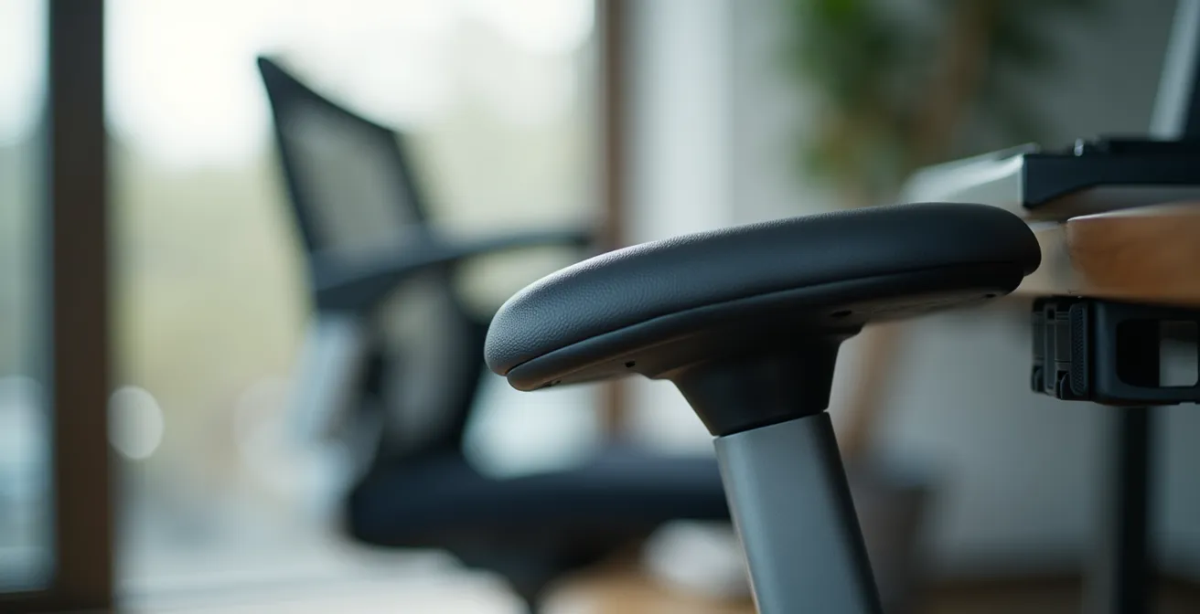 Detailaufnahme eines nach DIN-Normen eingerichteten ergonomischen Arbeitsplatzes