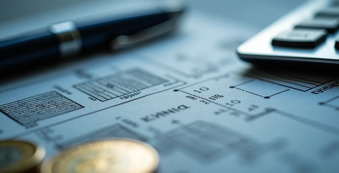 Makroaufnahme eines Analysedokuments mit Graphen und Kennzahlen zur Immobilienbewertung