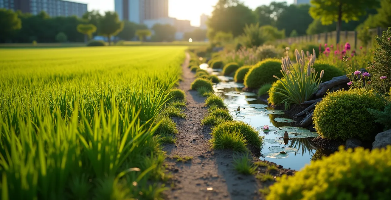 Vergleich zwischen extensiver Grünfläche und vernetzten Kleinhabitaten auf einem Firmengelände