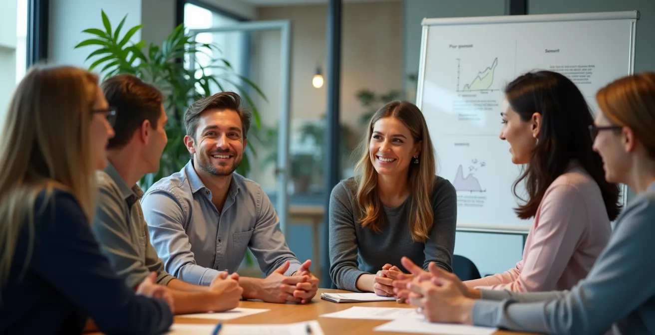 Team in offenem Dialog während eines konstruktiven Feedback-Meetings