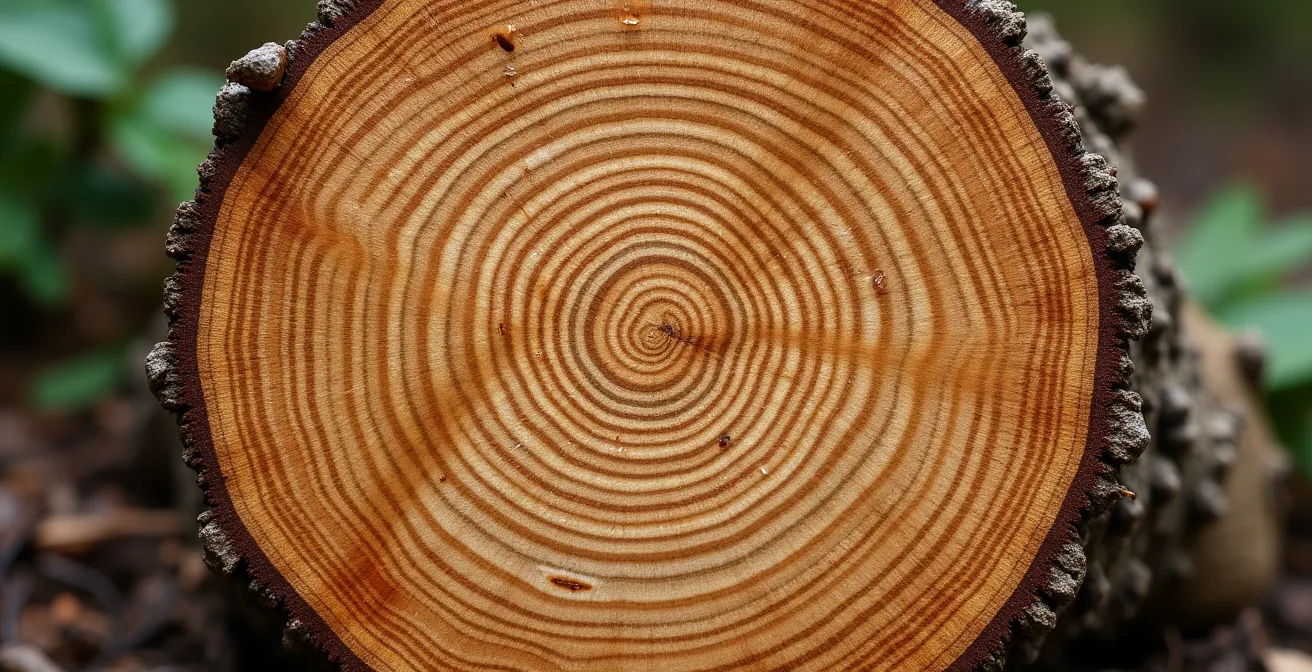 Makroaufnahme von Baumringen mit sichtbaren Jahresringen als Symbol für messbare Wachstumsdokumentation