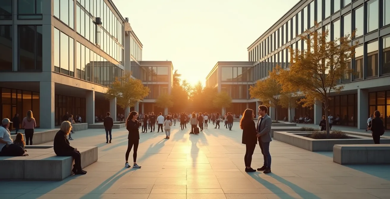 Internationale Studierende und lokale Gemeinschaft bei gemeinsamer Campusveranstaltung